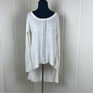 Free People Gauze Lace Inlet Hi-Low Long Sleeve Blouse Size Large